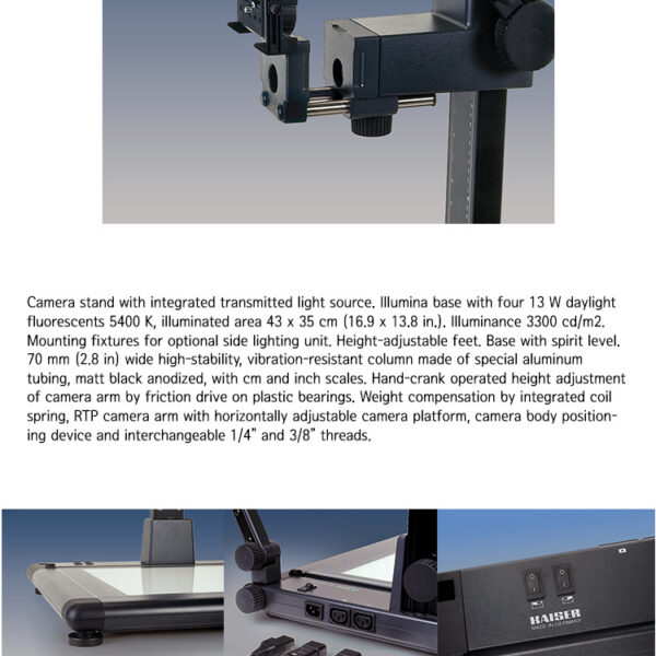 카이저 Copylizer, 5212 /카메라 Arm, 봉, 조명 베이스 플레이트/높이 100cm, 베이스 크기 63cm x 55cm, 조명 면적 43cm x 35cm