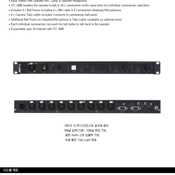 데이타비디오 ITC-200B 8채널 인터컴 /밸트팩/탈리 라이트지시기 4개포함